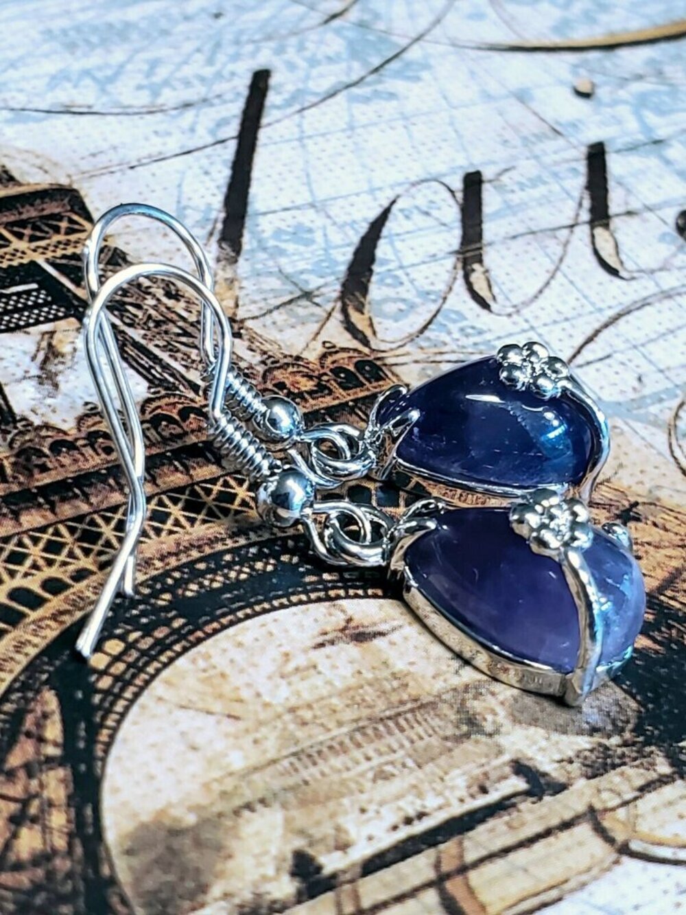 Handcrafted Little Teardrop Amethyst Gemstone Platinum Plated Earrings